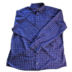 F/X Fusion men's long sleeve button front blue / red plaid shirt size XL